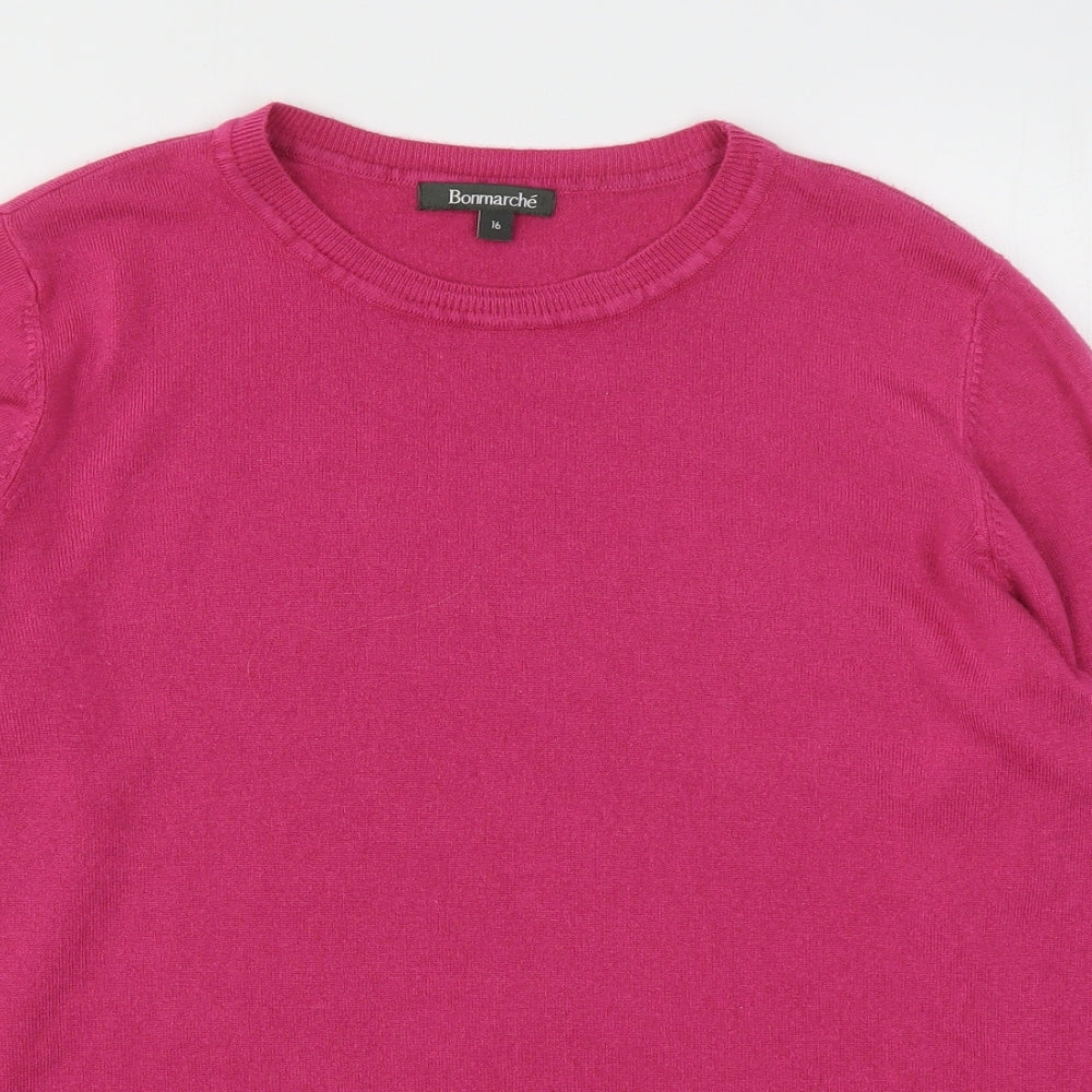 Bonmarché Womens Pink Round Neck  Acrylic Pullover Jumper Size 16