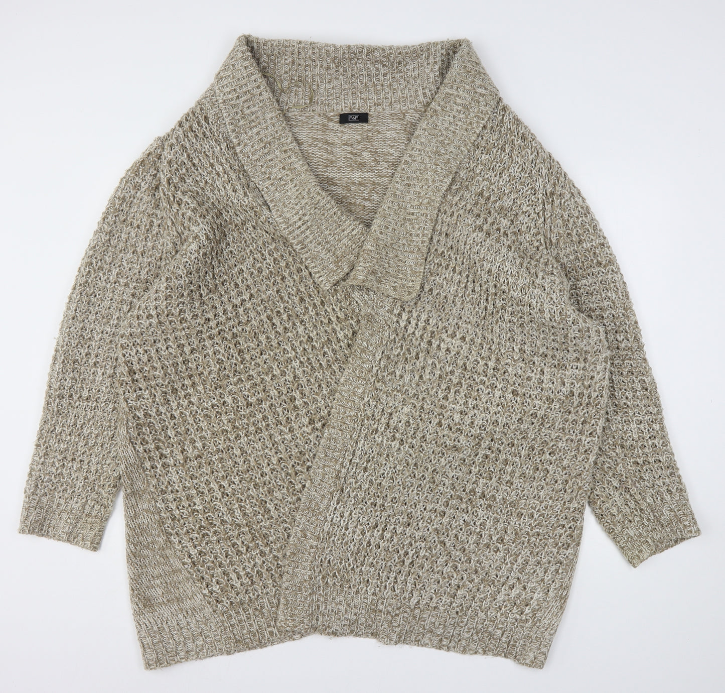 F&F Womens Beige V-Neck  Acrylic Cardigan Jumper Size 22