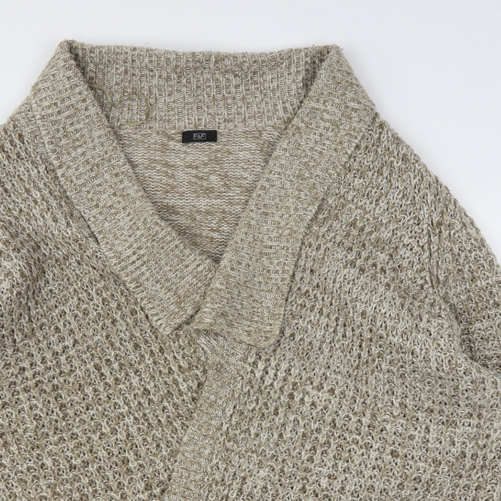 F&F Womens Beige V-Neck  Acrylic Cardigan Jumper Size 22