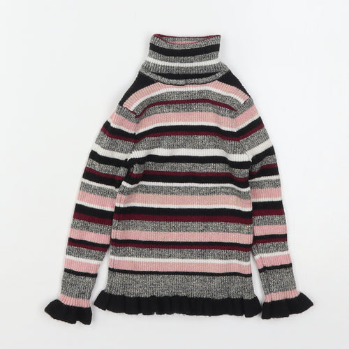 Primark Girls Multicoloured Roll Neck Striped Viscose Pullover Jumper Size 4-5 Years