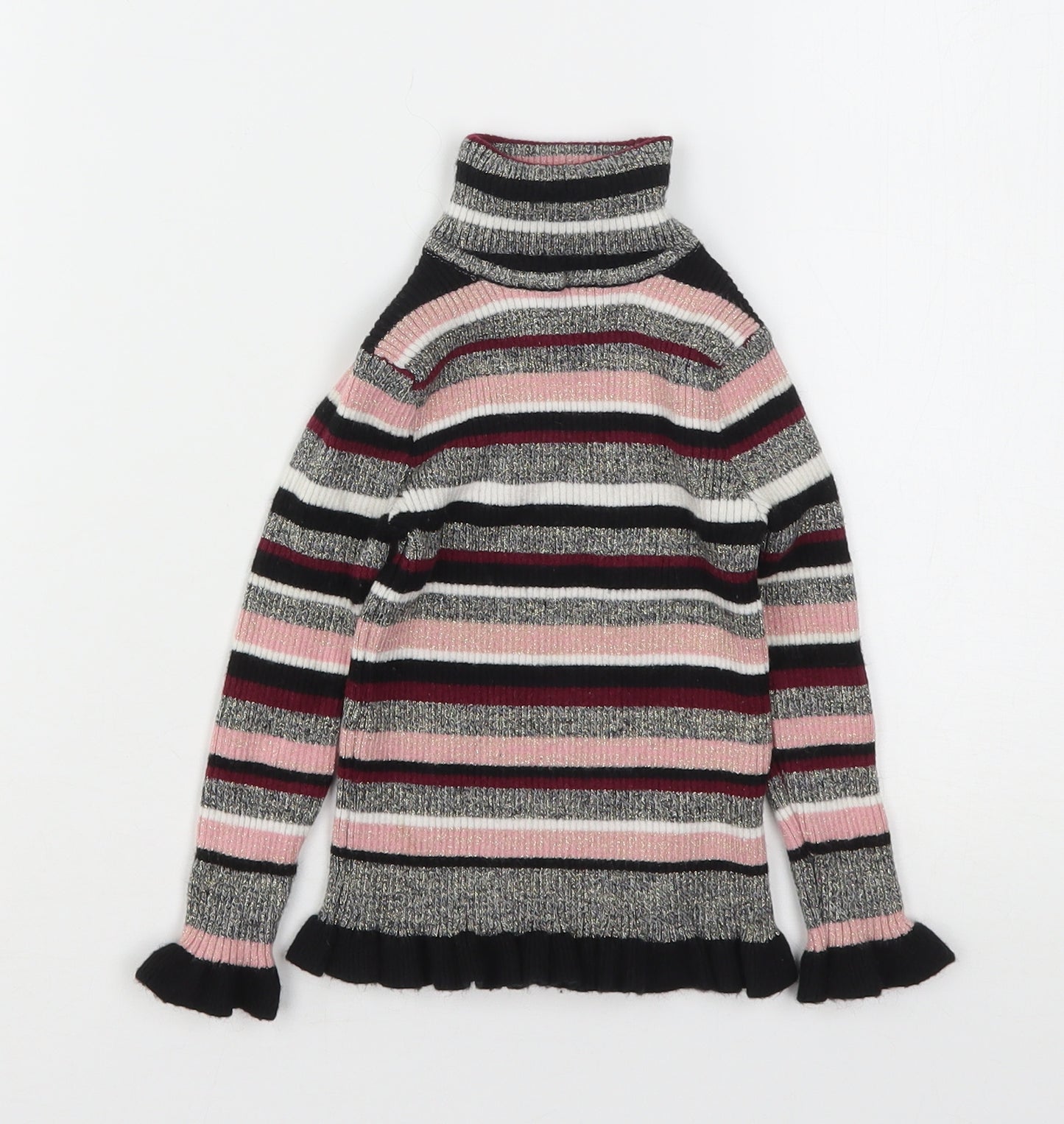 Primark Girls Multicoloured Roll Neck Striped Viscose Pullover Jumper Size 4-5 Years