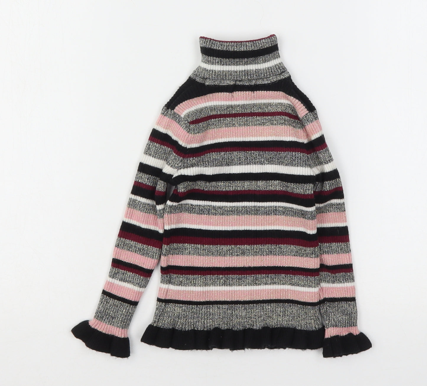 Primark Girls Multicoloured Roll Neck Striped Viscose Pullover Jumper Size 4-5 Years