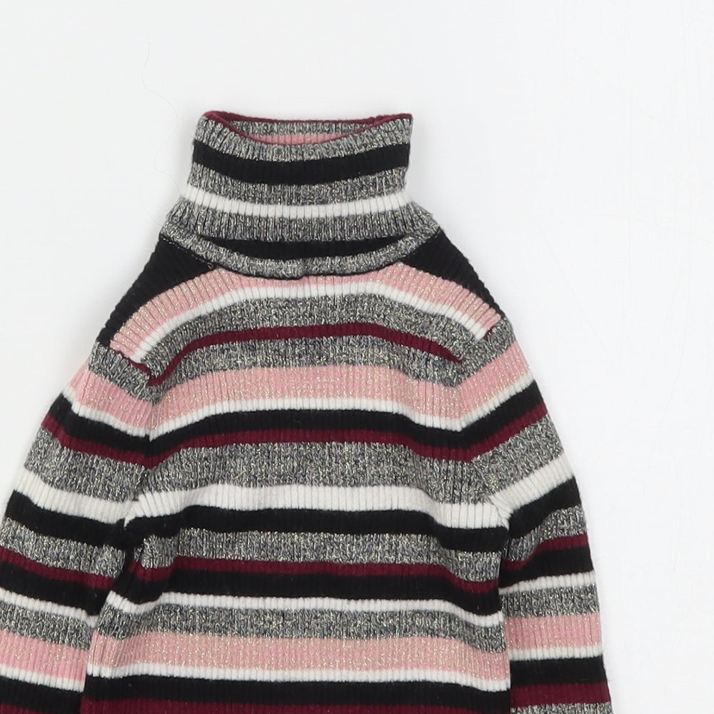 Primark Girls Multicoloured Roll Neck Striped Viscose Pullover Jumper Size 4-5 Years