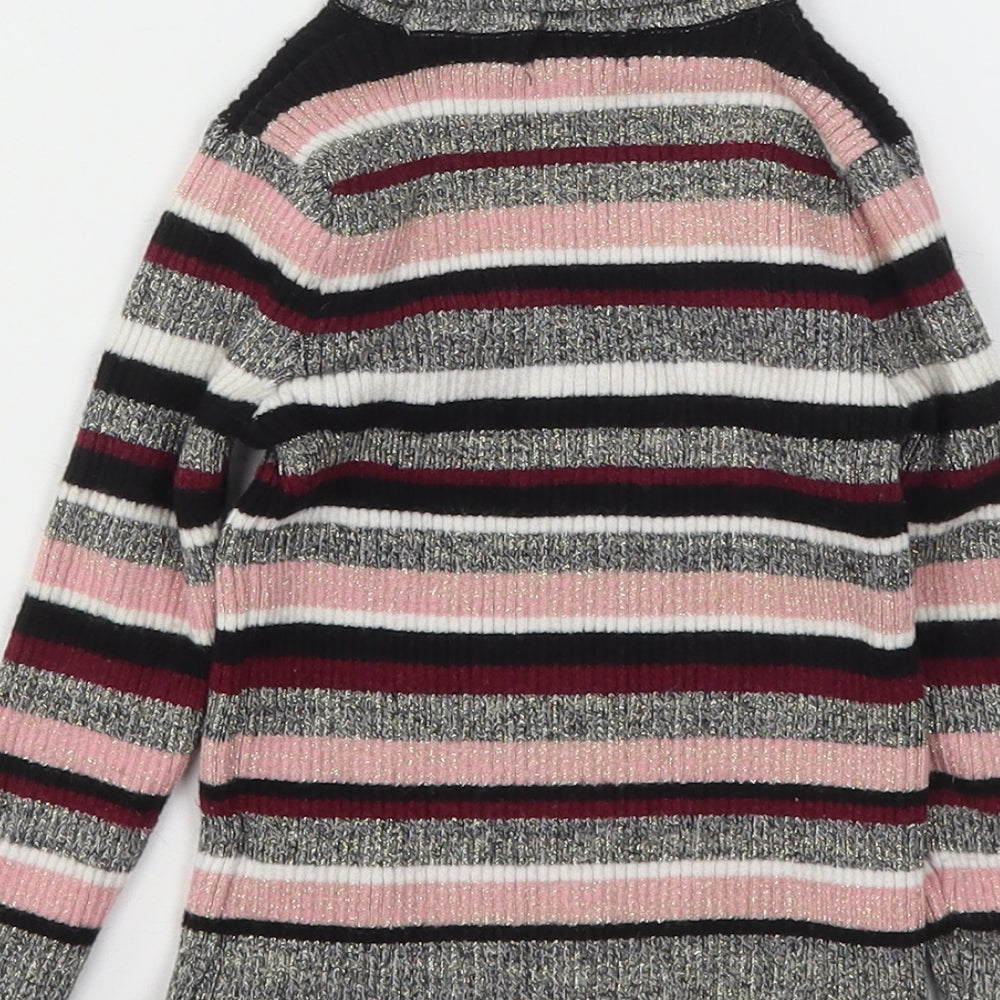Primark Girls Multicoloured Roll Neck Striped Viscose Pullover Jumper Size 4-5 Years