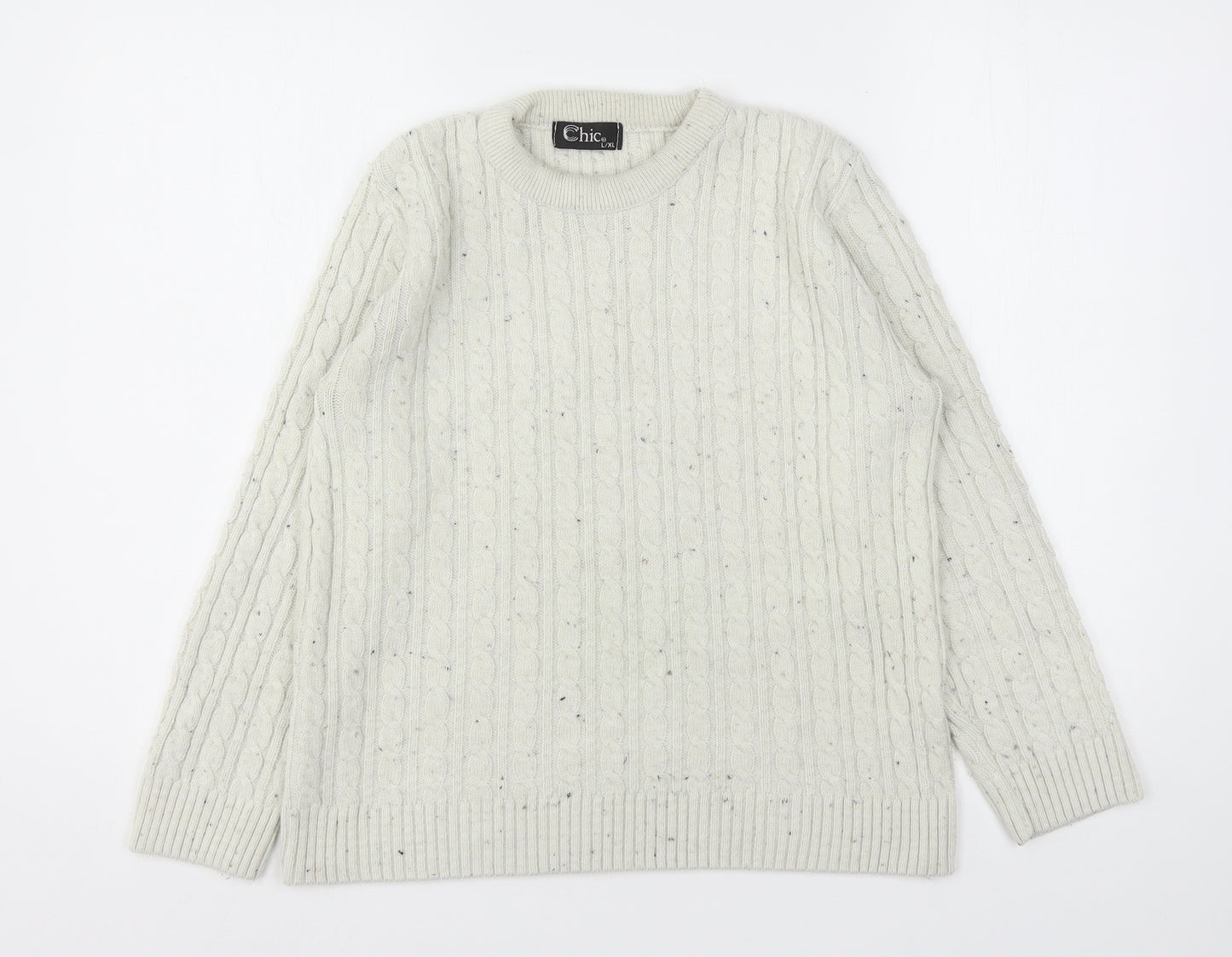 CHIC Womens Ivory Round Neck  Acrylic Pullover Jumper Size L