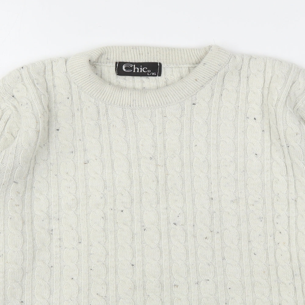 CHIC Womens Ivory Round Neck  Acrylic Pullover Jumper Size L