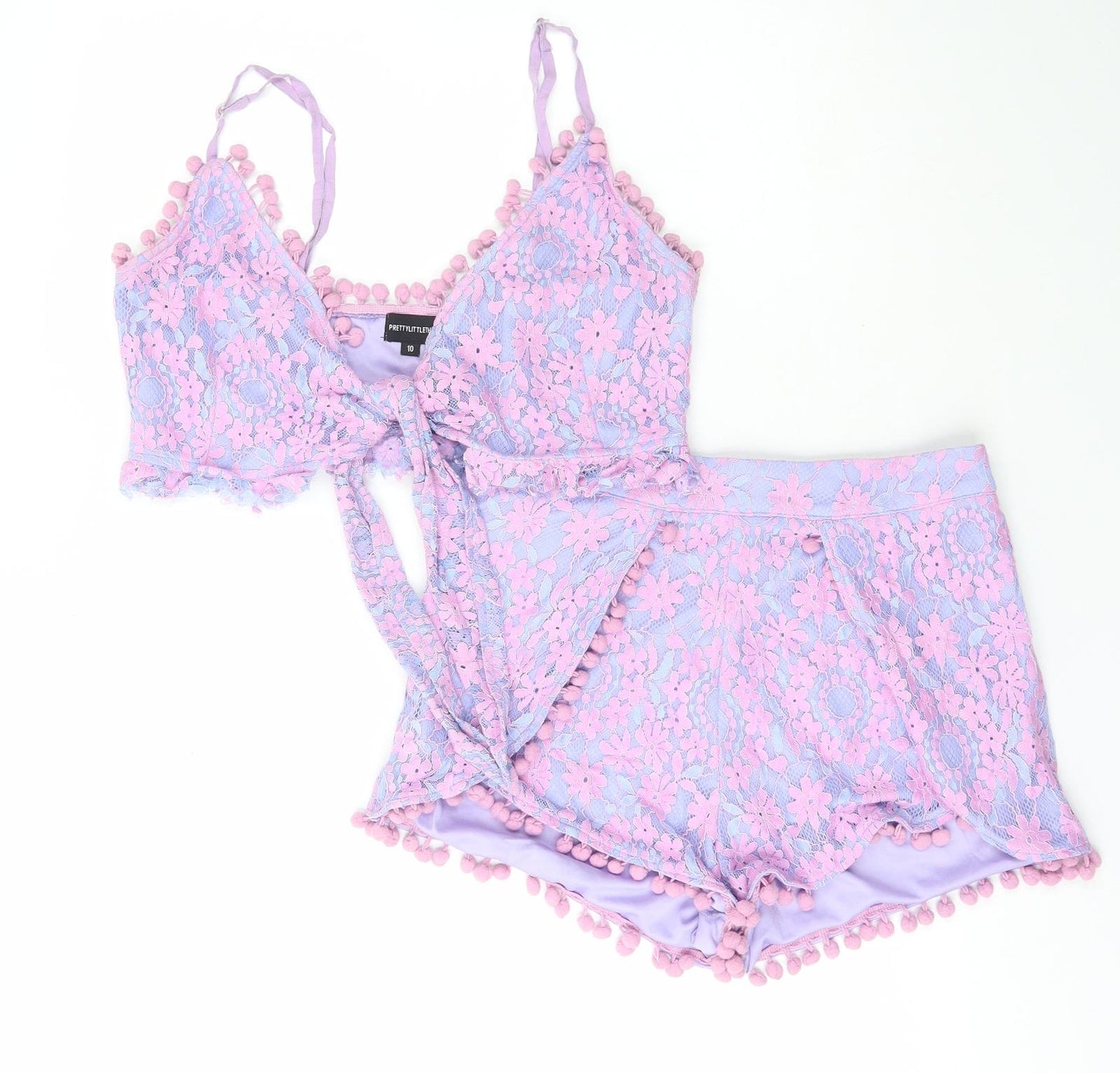 PRETTYLITTLETHING Womens Purple Floral Cotton Skirt/ Skort Set One-Piece Size 8  Zip