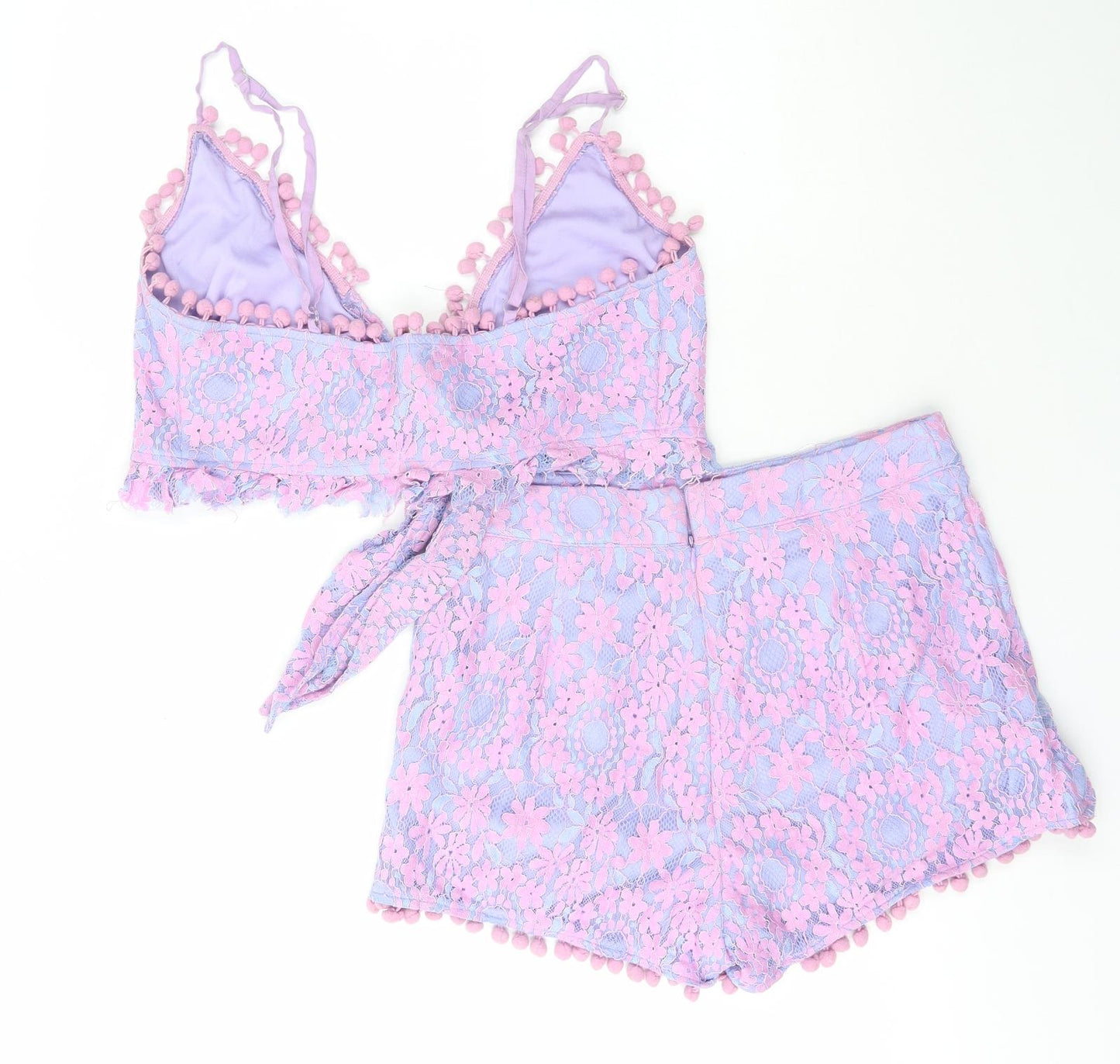 PRETTYLITTLETHING Womens Purple Floral Cotton Skirt/ Skort Set One-Piece Size 8  Zip