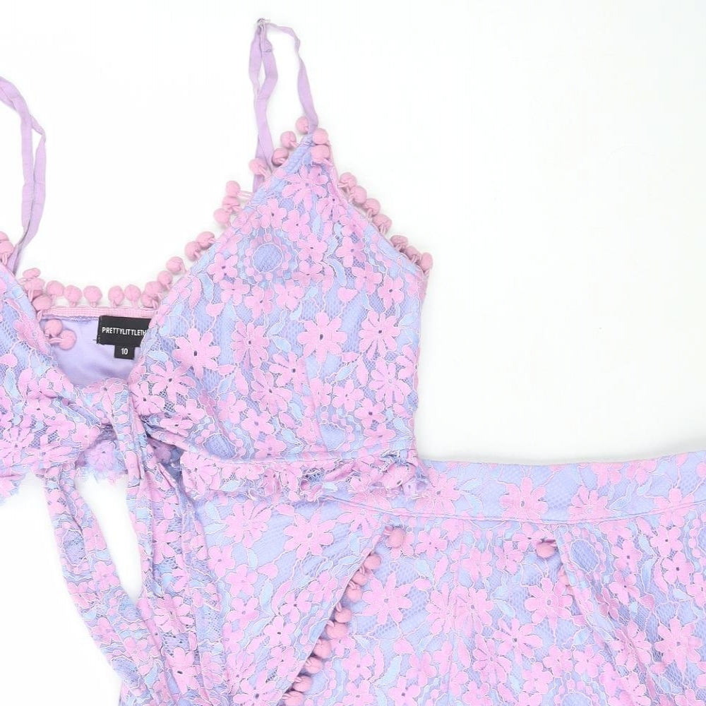 PRETTYLITTLETHING Womens Purple Floral Cotton Skirt/ Skort Set One-Piece Size 8  Zip