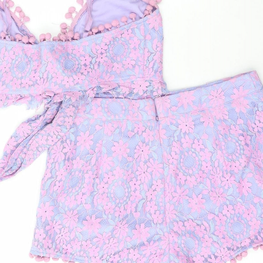 PRETTYLITTLETHING Womens Purple Floral Cotton Skirt/ Skort Set One-Piece Size 8  Zip