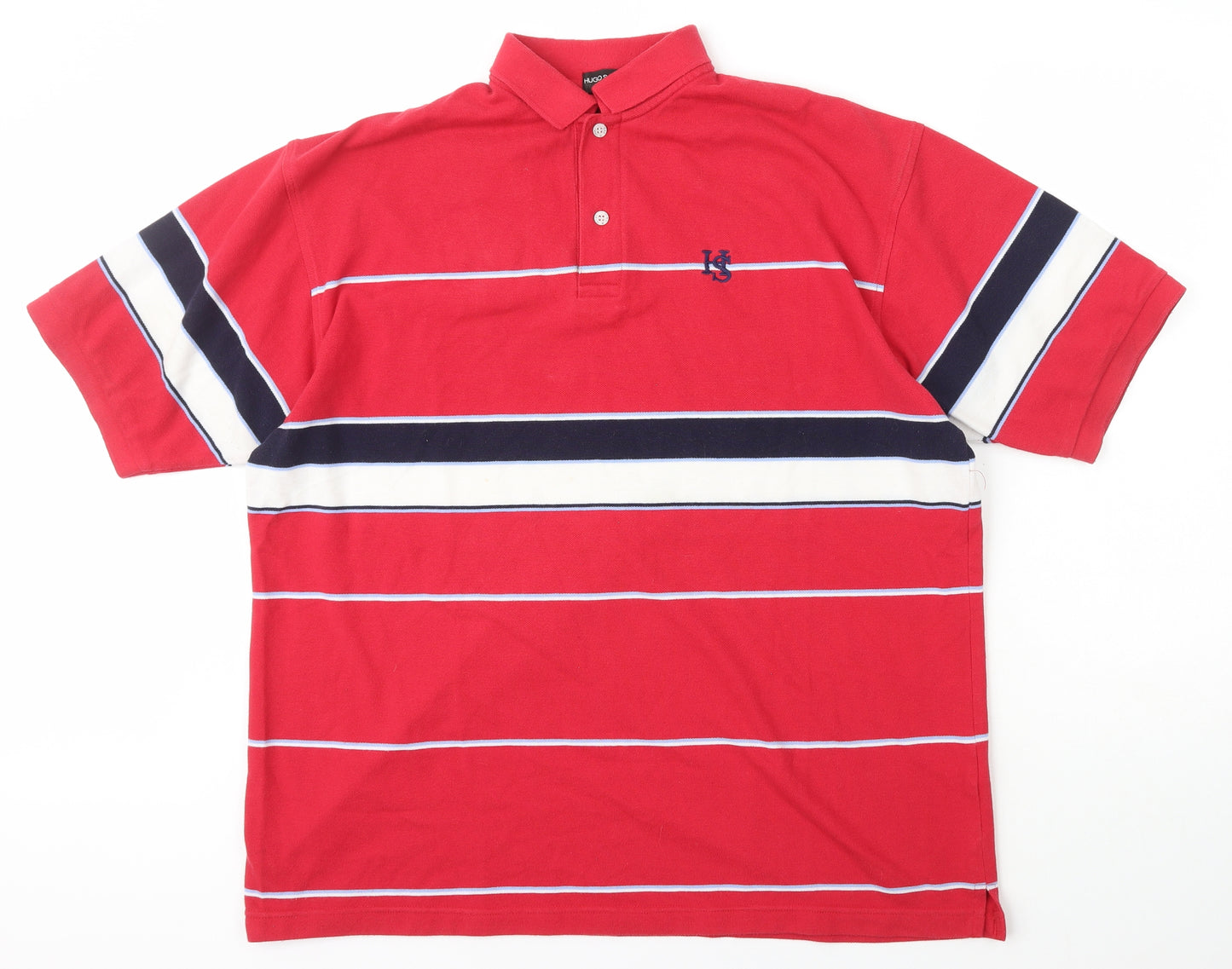 Hugo Samuel Mens Red Striped Cotton  Polo Size 4XL Collared