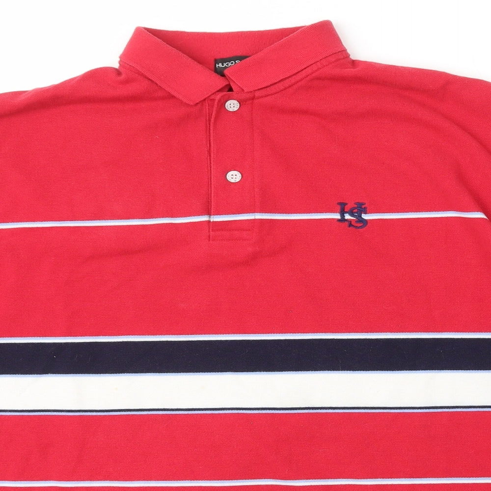 Hugo Samuel Mens Red Striped Cotton  Polo Size 4XL Collared