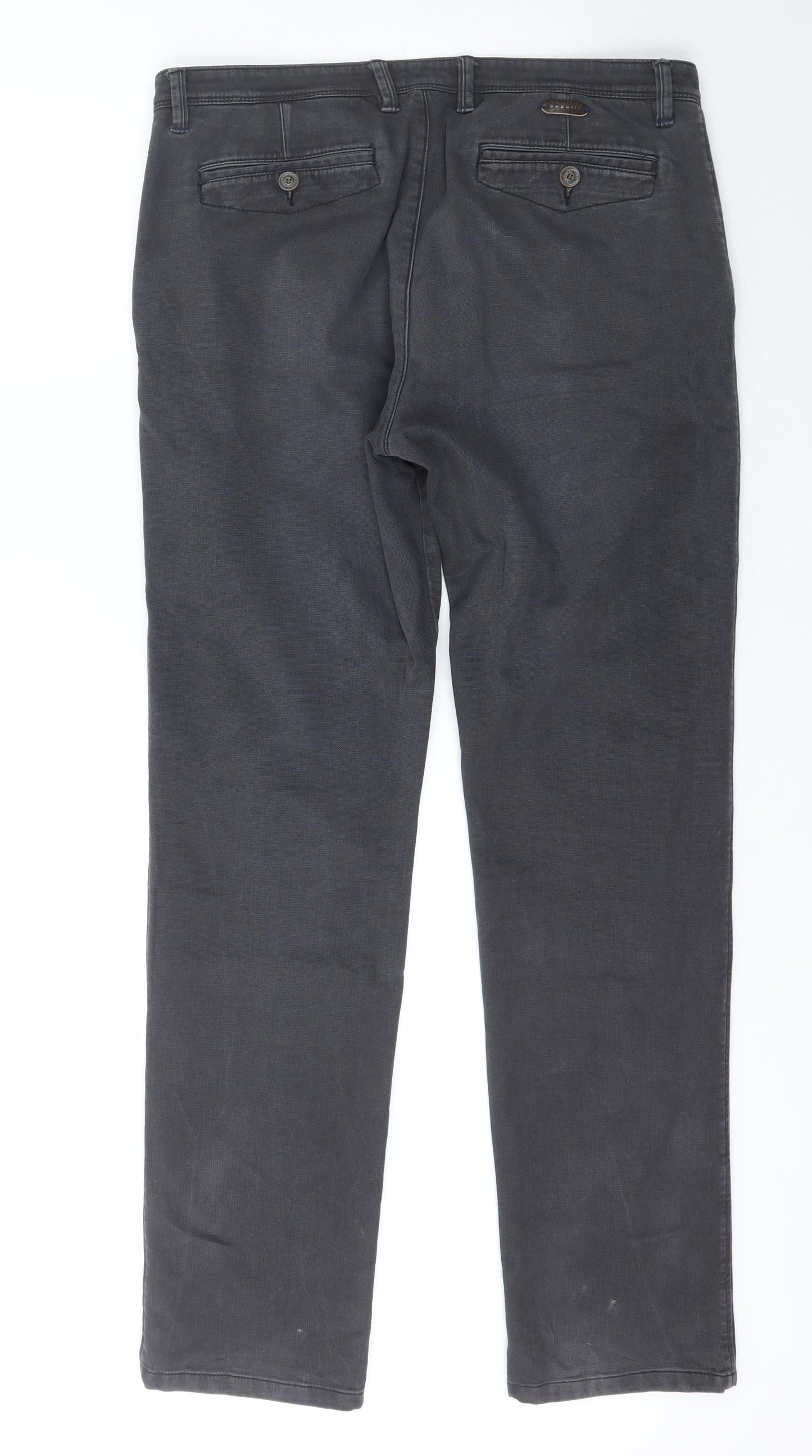 Bugatti Mens Grey  Cotton Straight Jeans Size 34 L32 in Regular