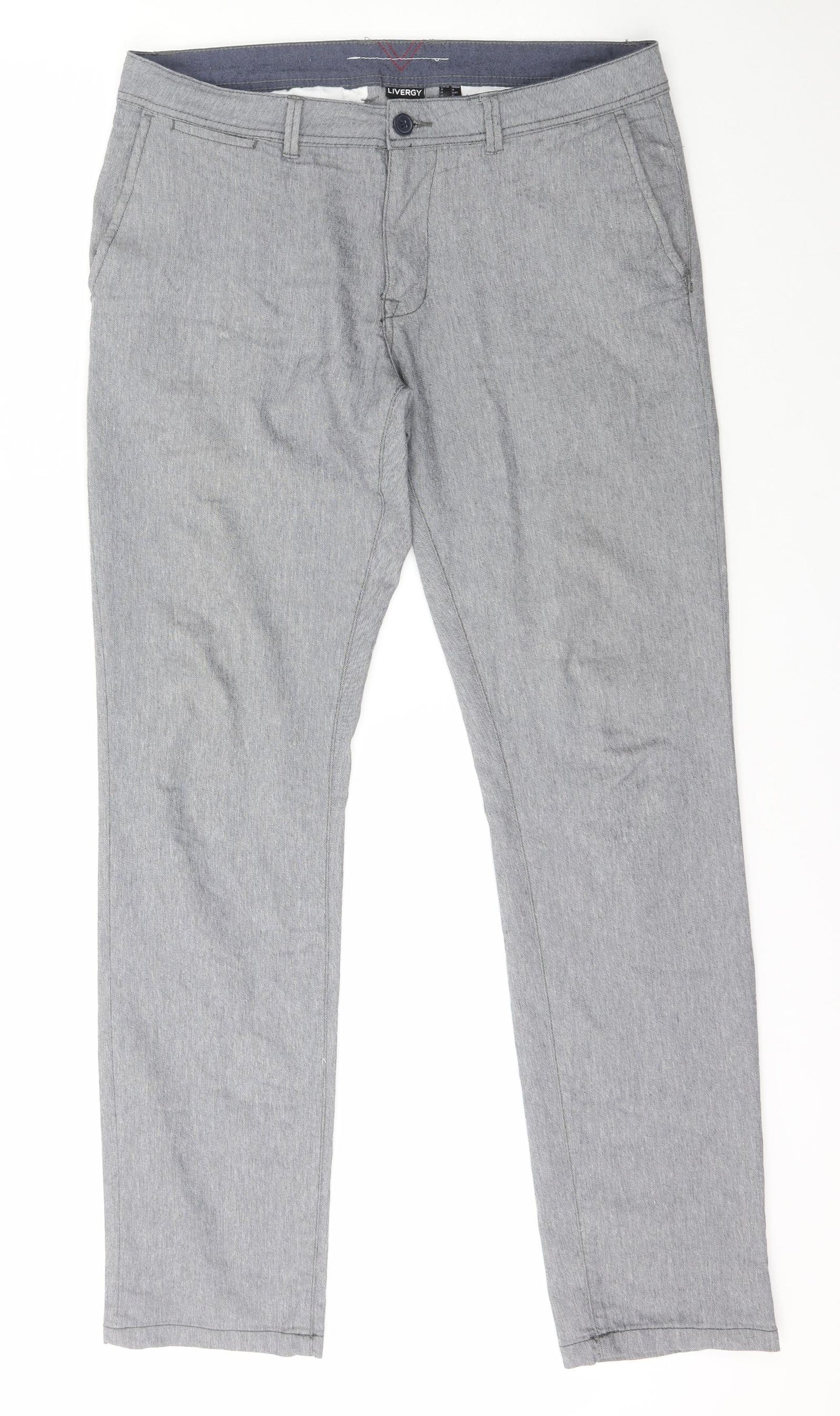 Livergy Mens Grey  Cotton Chino Trousers Size 34 L32 in Regular