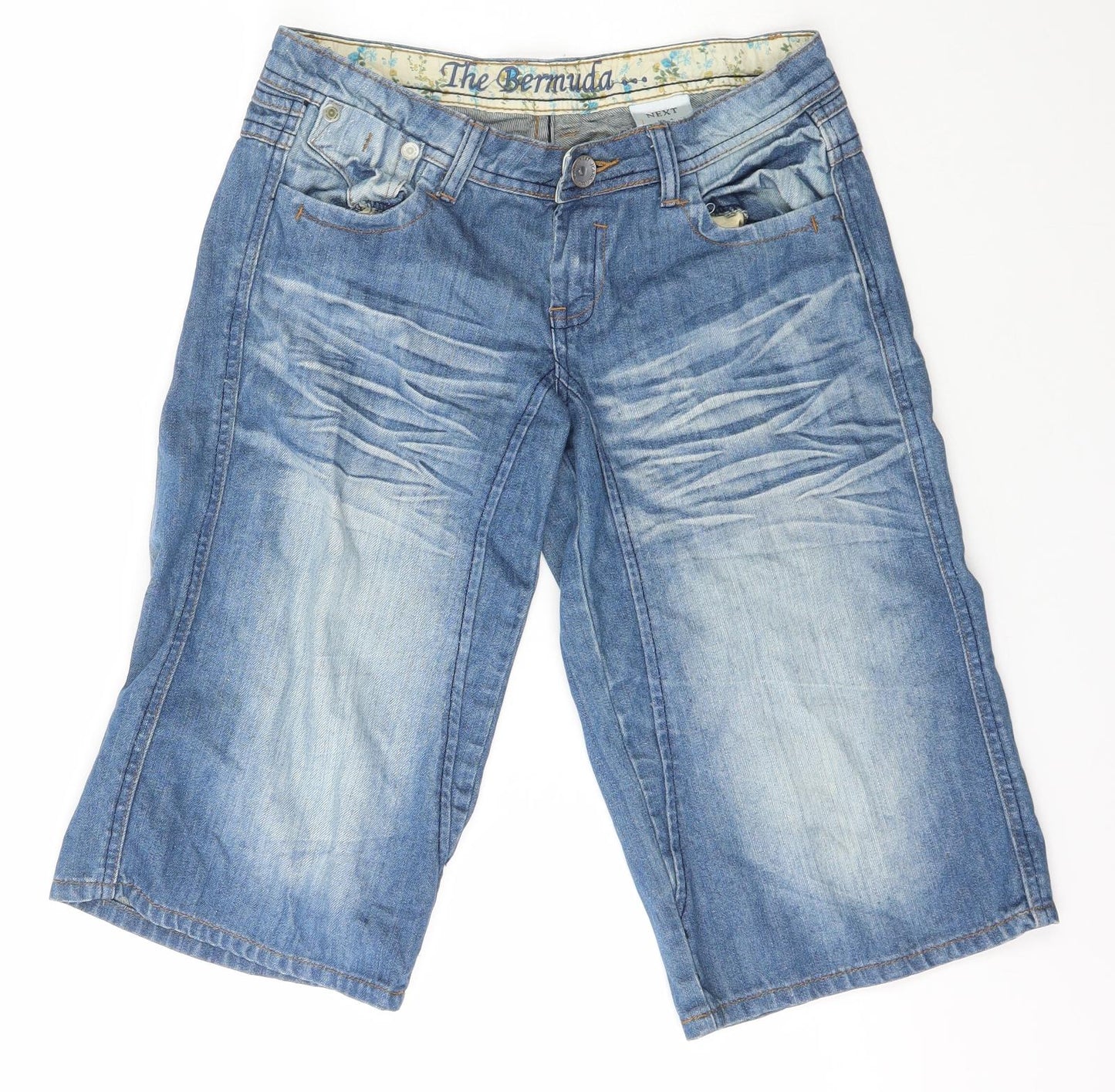 NEXT Womens Blue  Cotton Boyfriend Shorts Size 8 L17 in Regular