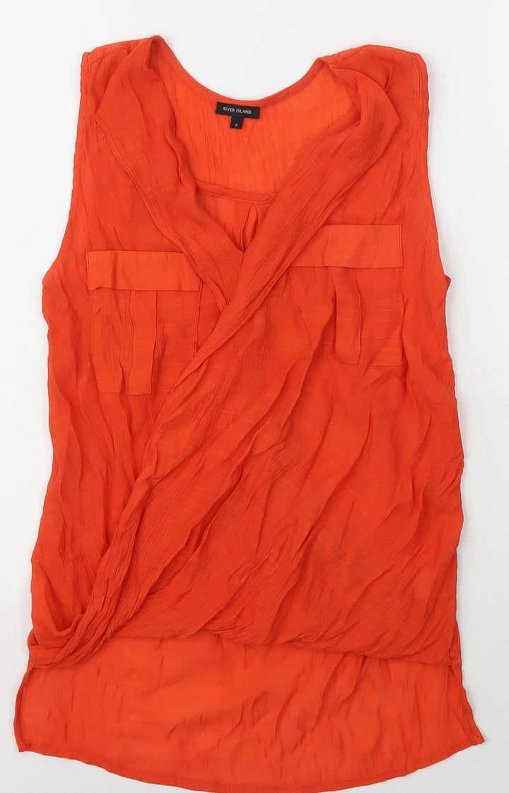 River Island Womens Orange  Viscose Basic T-Shirt Size 6 V-Neck