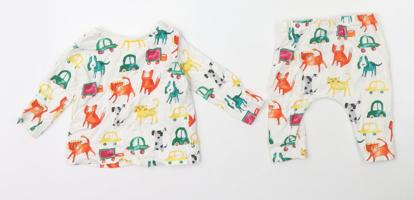 NEXT Girls Ivory Geometric Cotton Capri Pyjama Set Size 3-6 Months