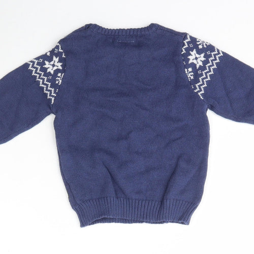 Disneyland Paris Boys Blue Fair Isle Cotton Pullover Jumper Size 6-9 Months   - Minnie Mouse