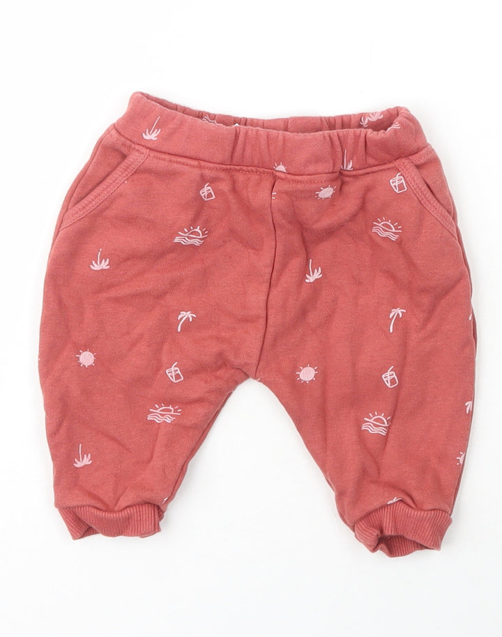 Leigh Tucker Girls Pink Cotton Jogger Trousers Size 0-3 Months
