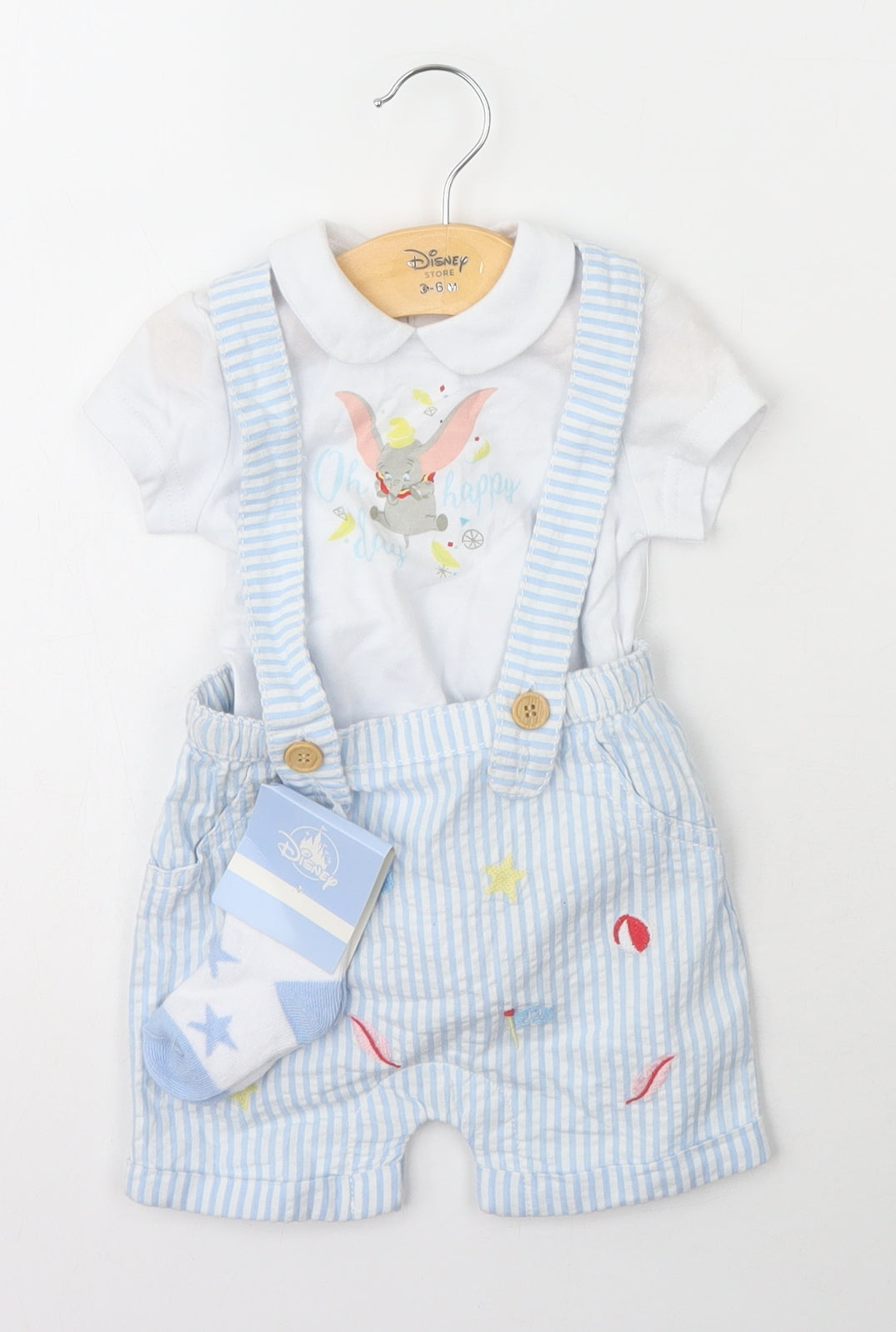 Disney Baby Girls Blue Striped Cotton Dungaree Outfit/Set Size 3-6 Months   - Dumbo