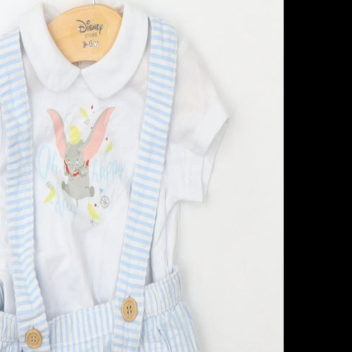 Disney Baby Girls Blue Striped Cotton Dungaree Outfit/Set Size 3-6 Months   - Dumbo