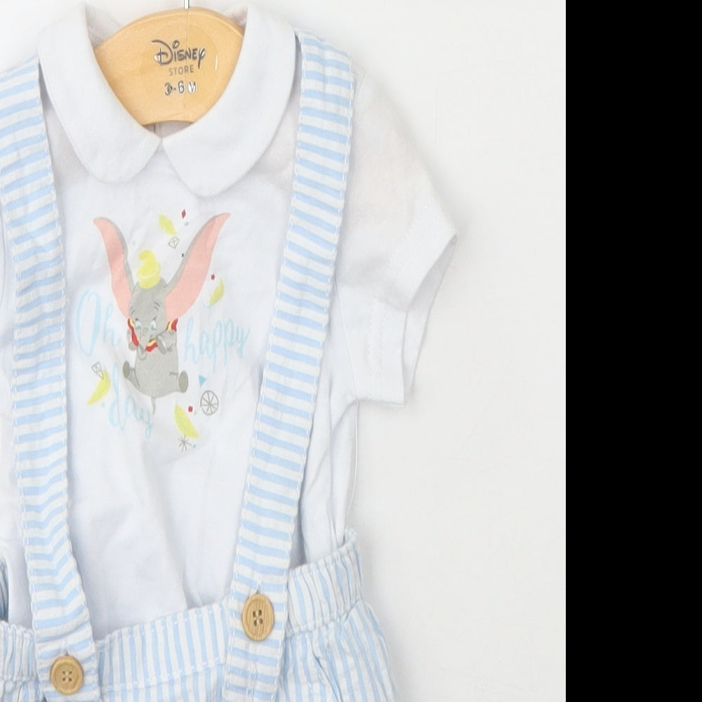 Disney Baby Girls Blue Striped Cotton Dungaree Outfit/Set Size 3-6 Months   - Dumbo