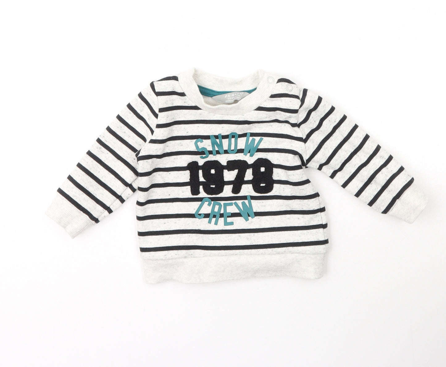 Primark Boys Grey Striped Cotton Pullover Jumper Size 3-6 Months