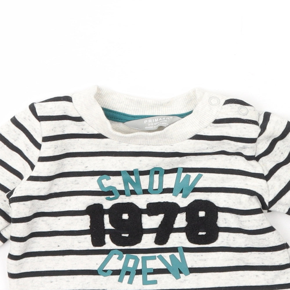 Primark Boys Grey Striped Cotton Pullover Jumper Size 3-6 Months