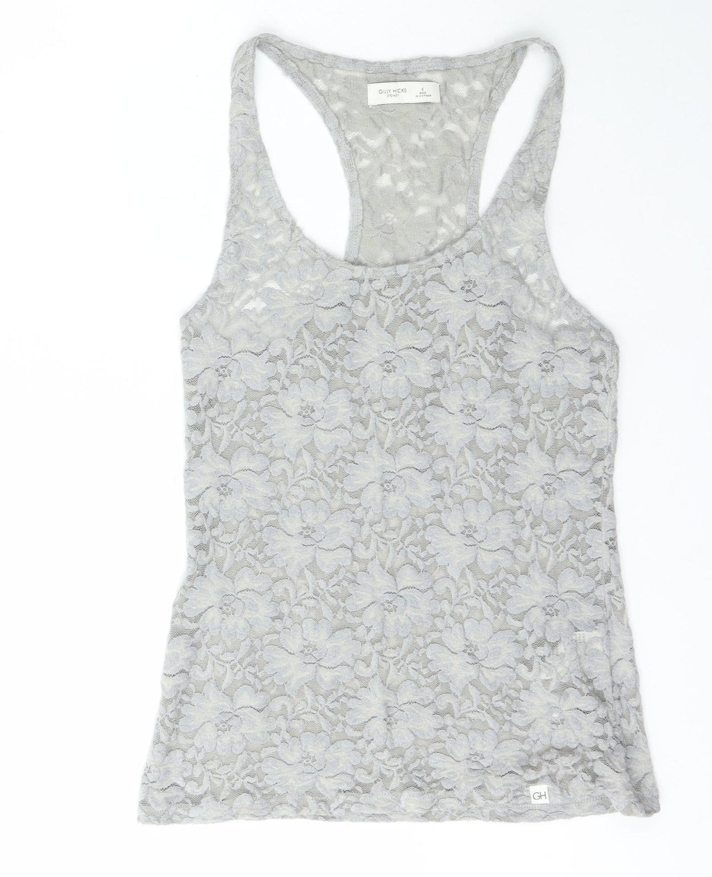 Gilly Hicks Womens Grey Floral Nylon Basic T-Shirt Size S Scoop Neck