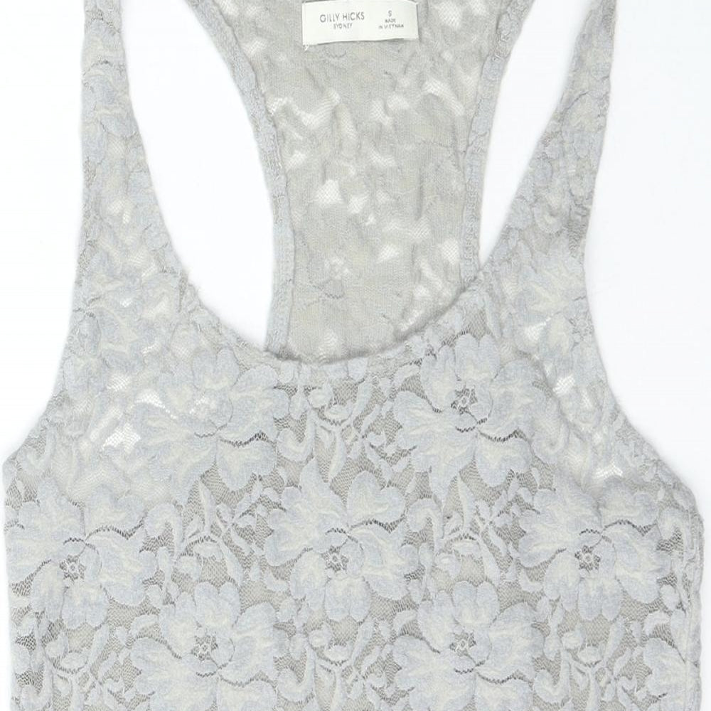Gilly Hicks Womens Grey Floral Nylon Basic T-Shirt Size S Scoop Neck