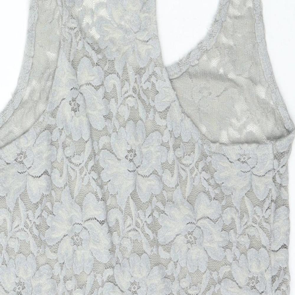 Gilly Hicks Womens Grey Floral Nylon Basic T-Shirt Size S Scoop Neck