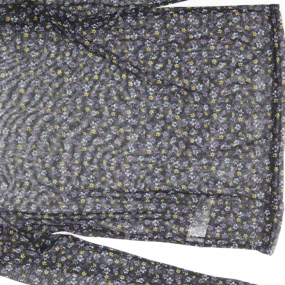 New Look Womens Black Floral Polyester Basic T-Shirt Size 16 Crew Neck