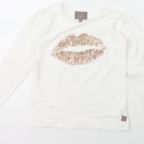 creamie Girls Ivory  Cotton Basic T-Shirt Size 10 Years Crew Neck