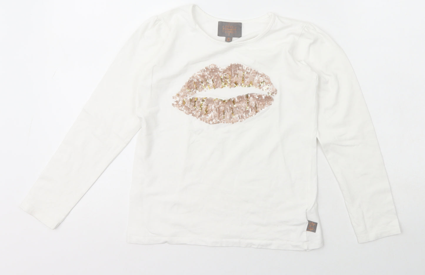 creamie Girls Ivory  Cotton Basic T-Shirt Size 10 Years Crew Neck