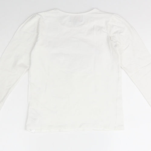 creamie Girls Ivory  Cotton Basic T-Shirt Size 10 Years Crew Neck