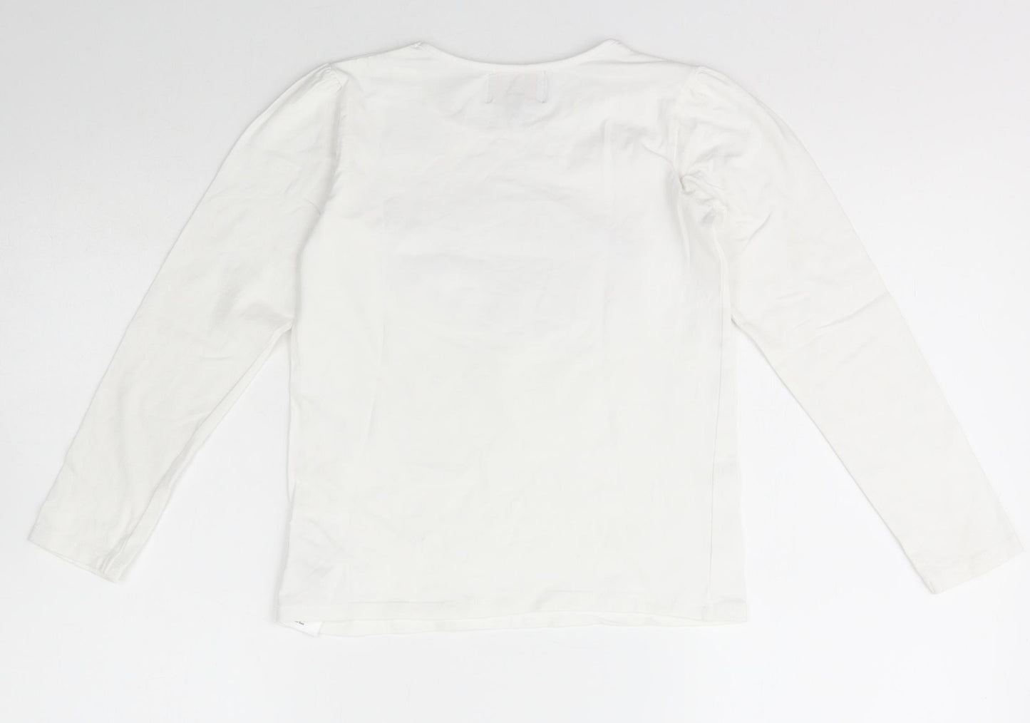 creamie Girls Ivory  Cotton Basic T-Shirt Size 10 Years Crew Neck