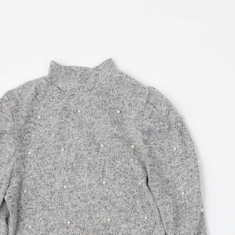 Primark Girls Grey Mock Neck  Polyester Pullover Jumper Size 8-9 Years