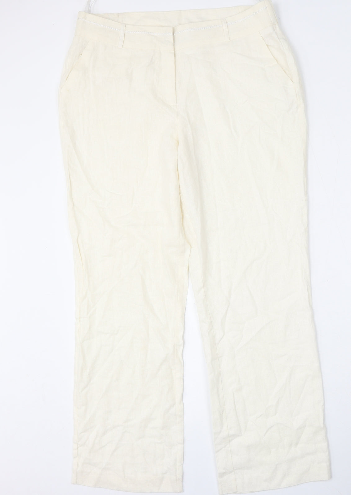 BM Collection Womens White  Linen Trousers  Size 14 L30 in Regular Hook & Eye