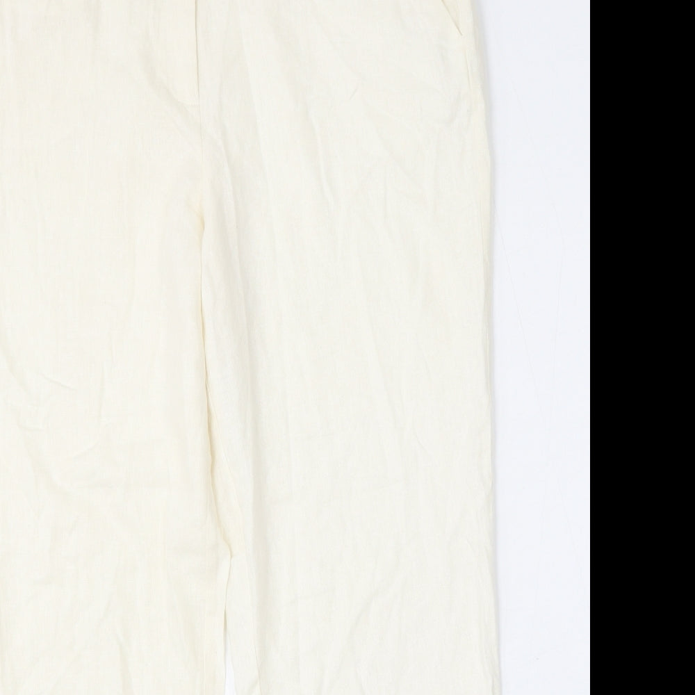 BM Collection Womens White  Linen Trousers  Size 14 L30 in Regular Hook & Eye