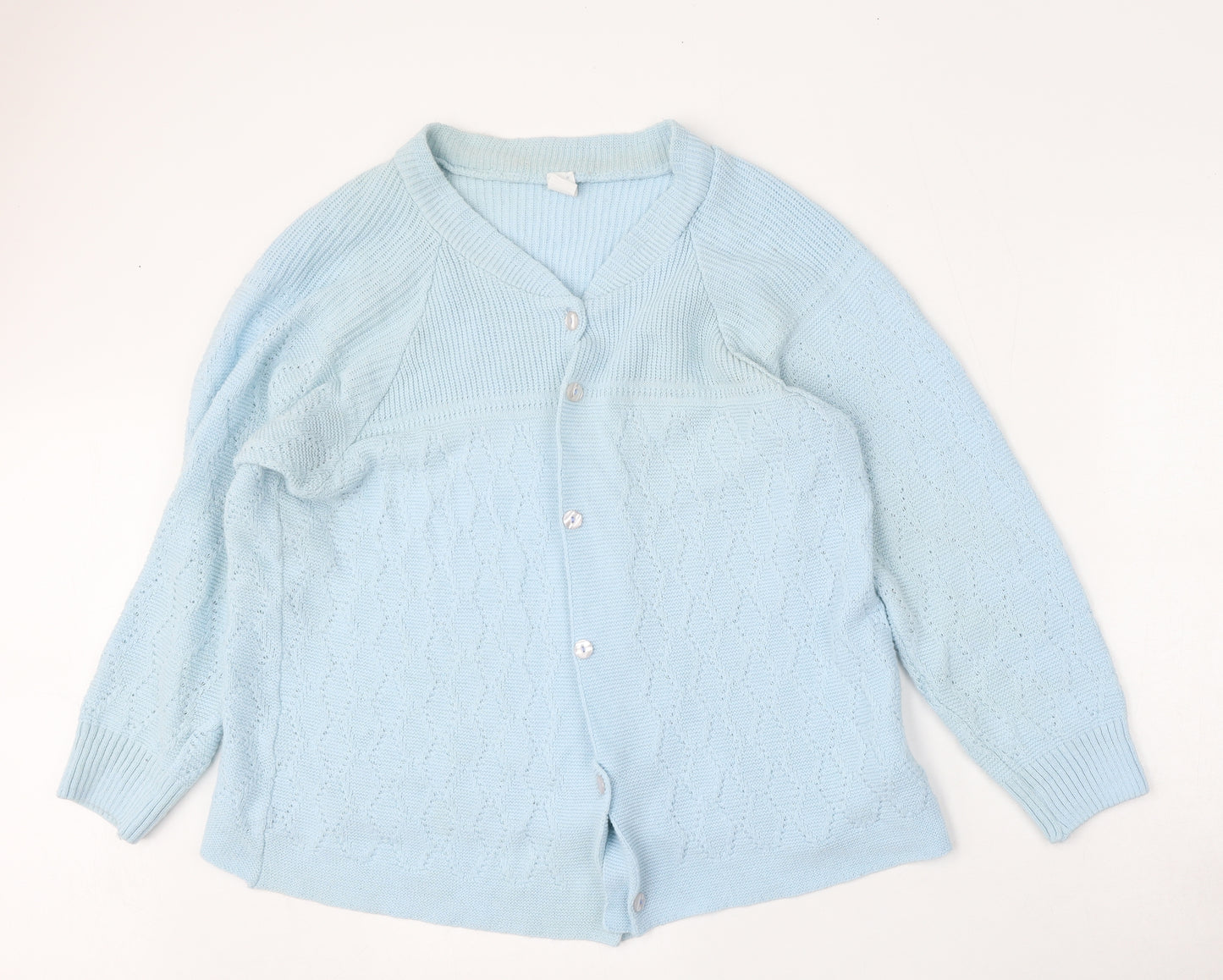 Waschepur Womens Blue Round Neck  Wool Cardigan Jumper Size 18