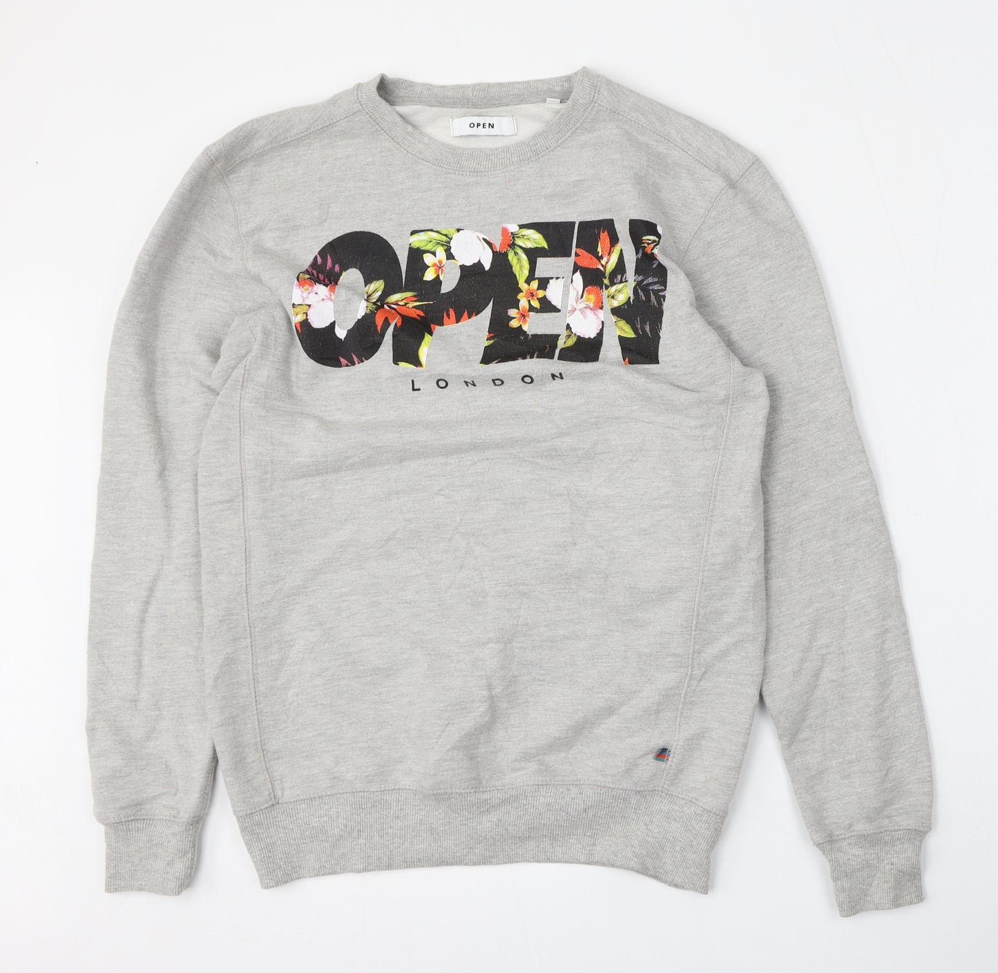Open Mens Grey  Cotton Pullover Sweatshirt Size S