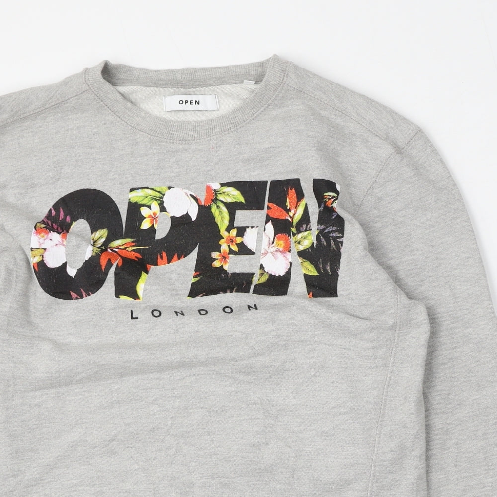 Open Mens Grey  Cotton Pullover Sweatshirt Size S