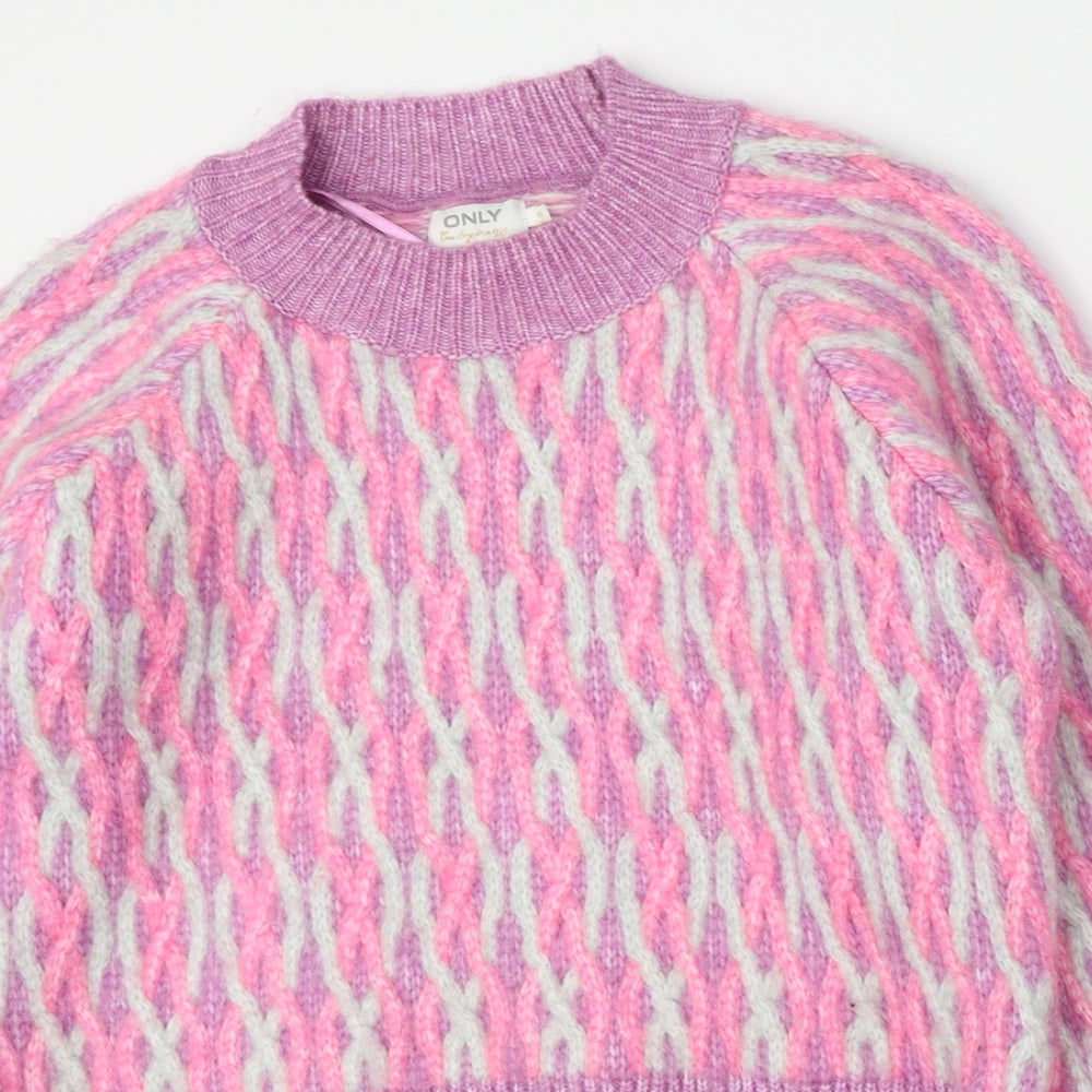 Only Womens Multicoloured Round Neck  Polyester Pullover Jumper Size M