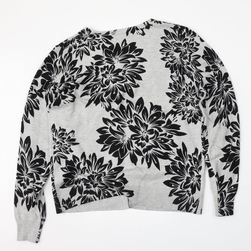 M&Co Womens Grey Round Neck Floral Viscose Cardigan Jumper Size 14
