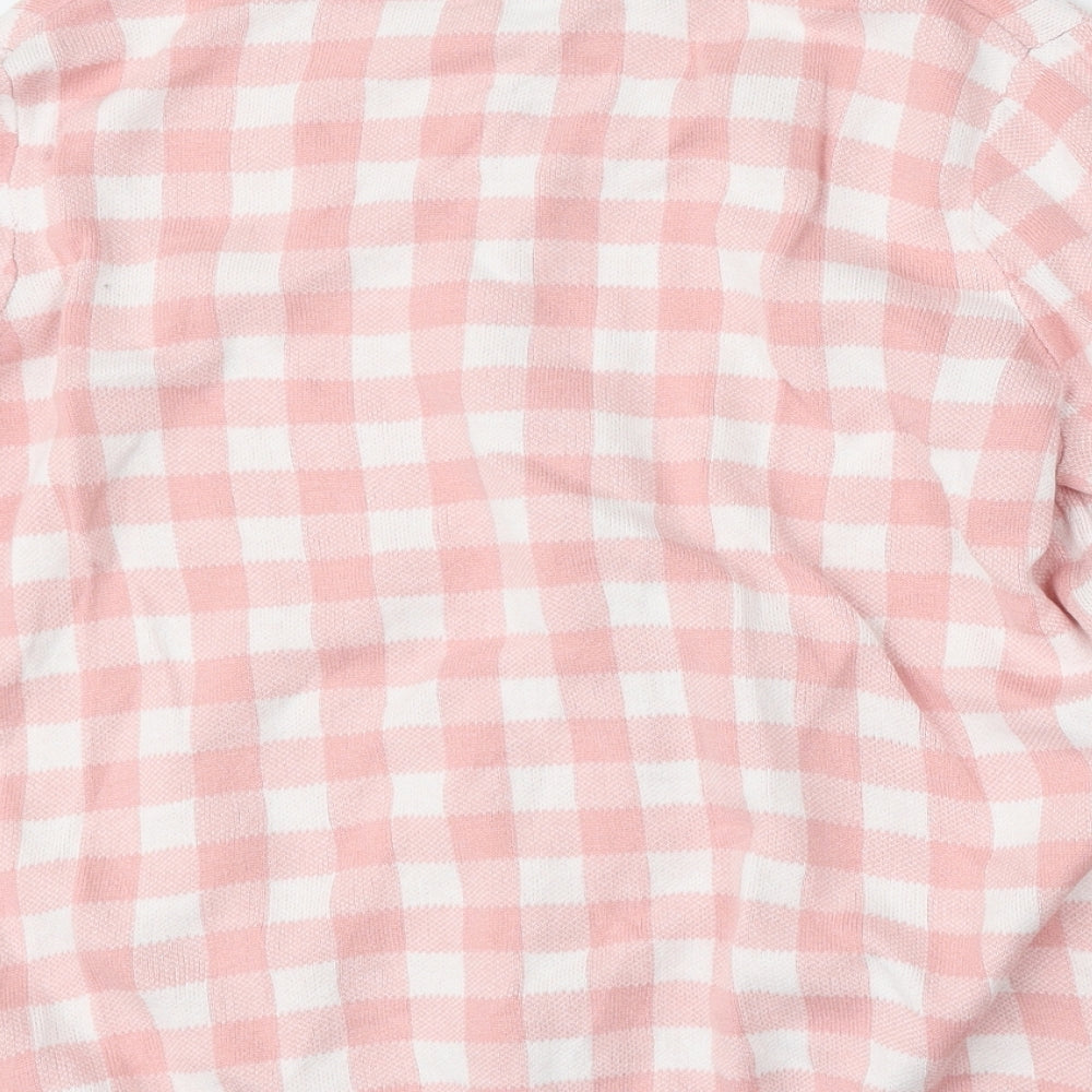 TU Womens Pink Round Neck Check Cotton Cardigan Jumper Size 14