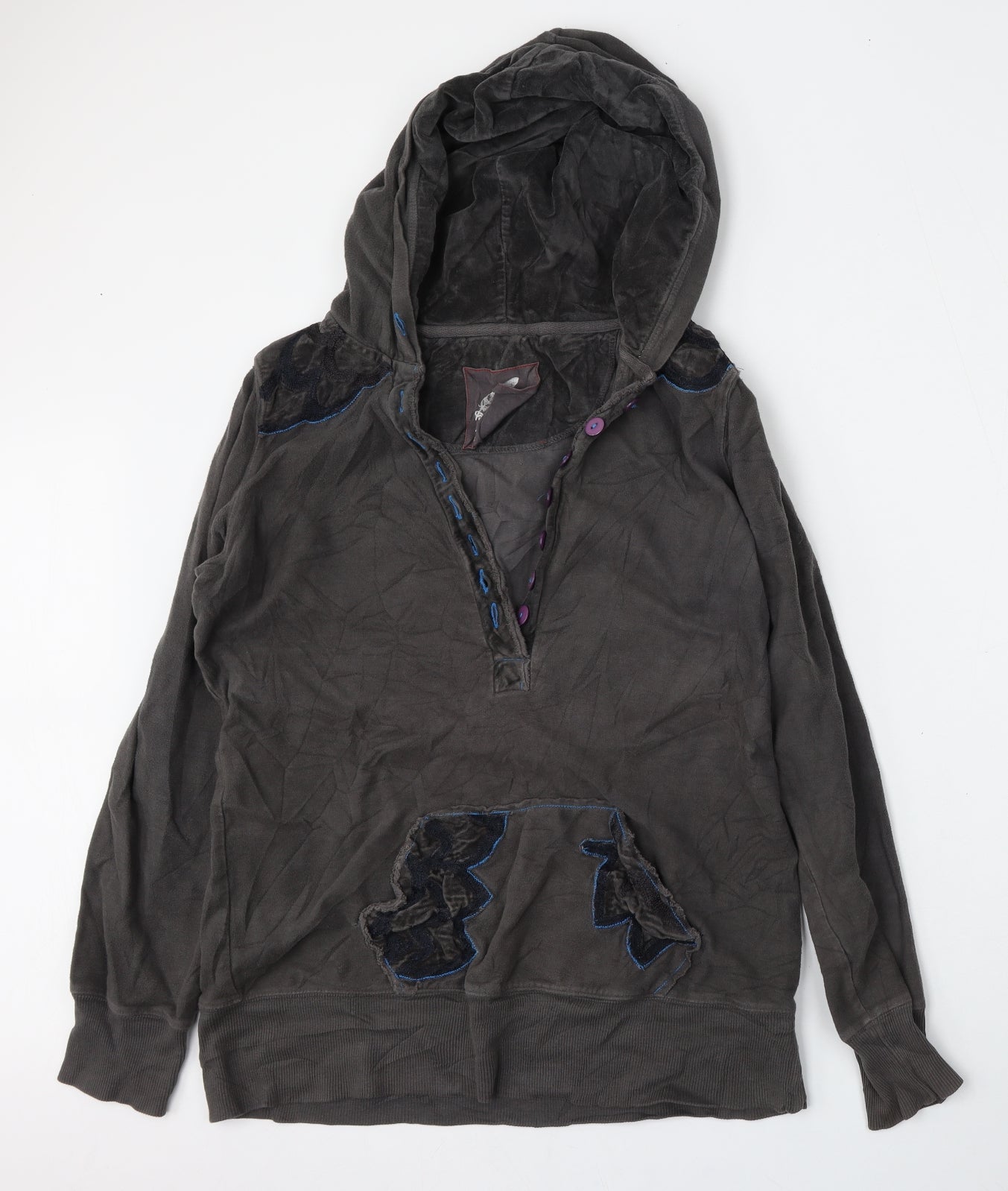 few people Womens Green  Cotton Pullover Hoodie Size M  Button