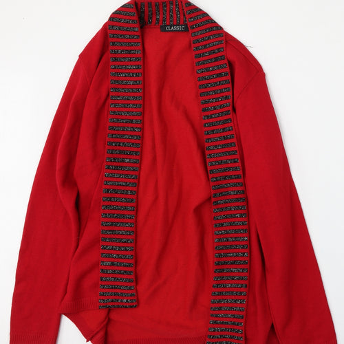 Classic Womens Red V-Neck  Polyester Cardigan Jumper Size L