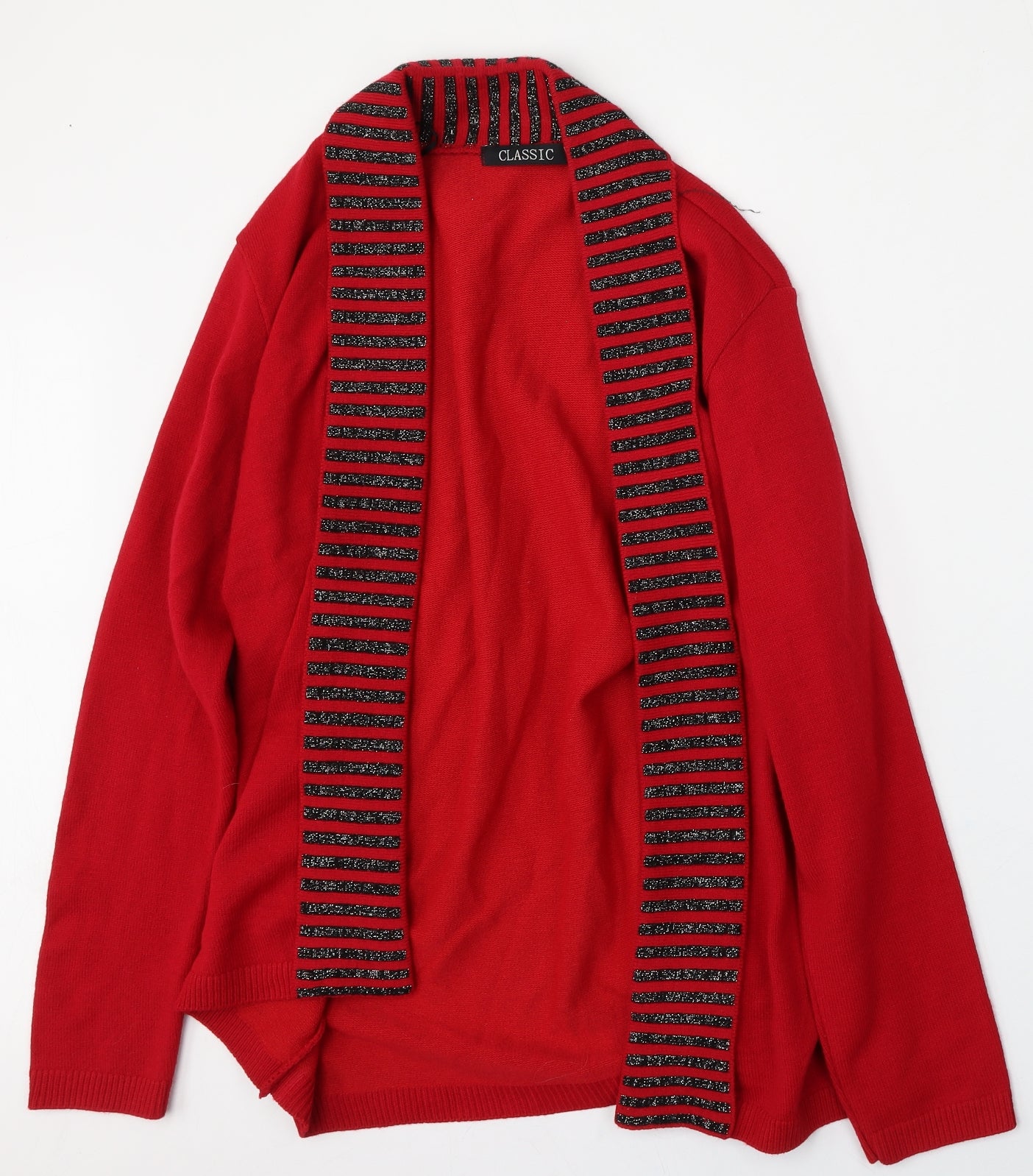 Classic Womens Red V-Neck  Polyester Cardigan Jumper Size L