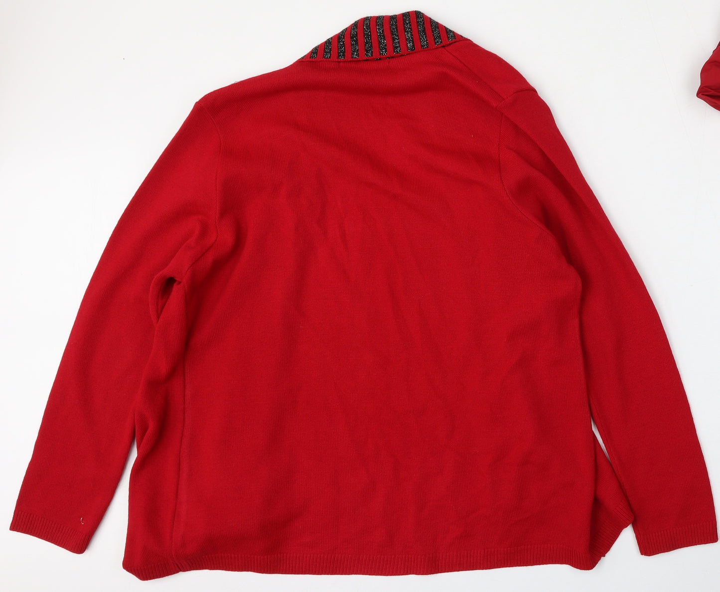 Classic Womens Red V-Neck  Polyester Cardigan Jumper Size L