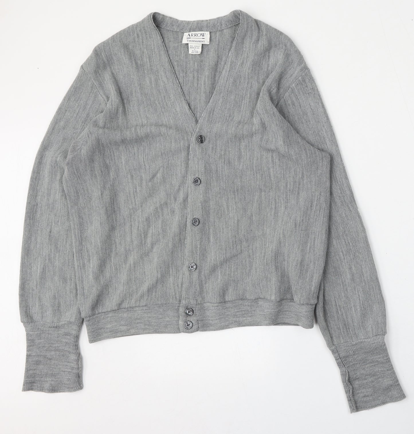 Arrow Tournament Womens Grey V-Neck  Acrylic Cardigan Jumper Size L